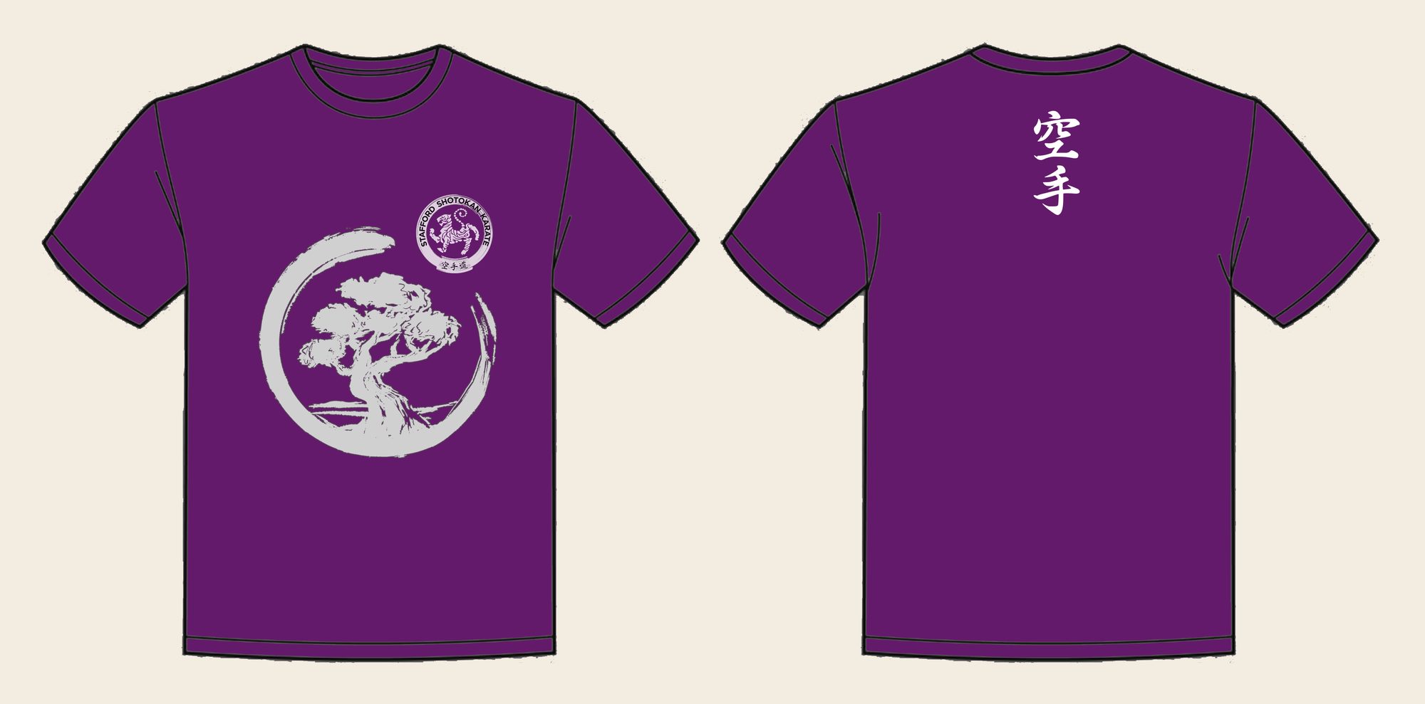 T-Shirt design 10, Brushed Bonsai, in Purple, front and back