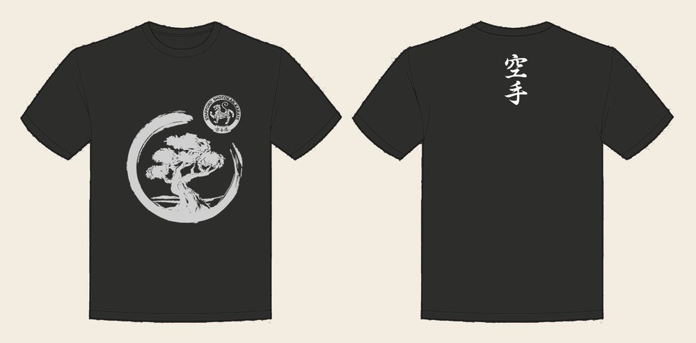 T-Shirt design 10, Brushed Bonsai, in Solid Charcoal, front and back