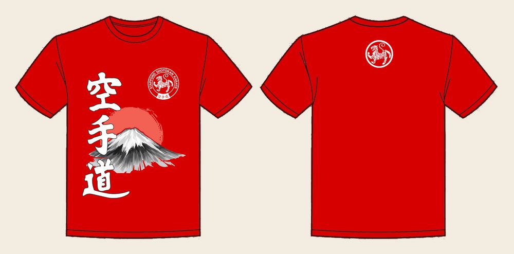 T-Shirt design 12, Mount Fuji Karate, in Fire Red, front and back