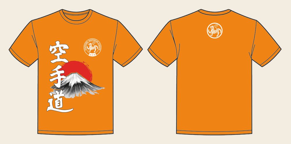 T-Shirt design 12, Mount Fuji Karate, in Orange Crush, front and back