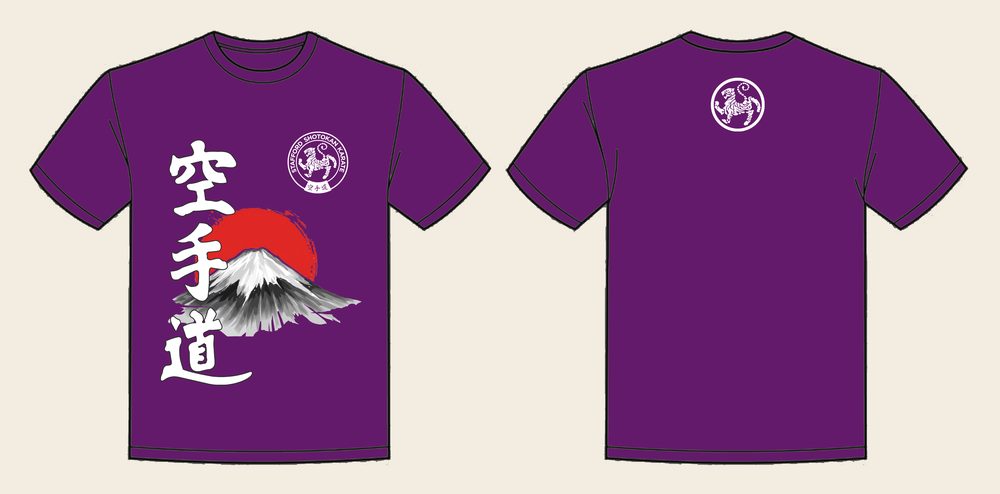 T-Shirt design 12, Mount Fuji Karate, in Purple, front and back