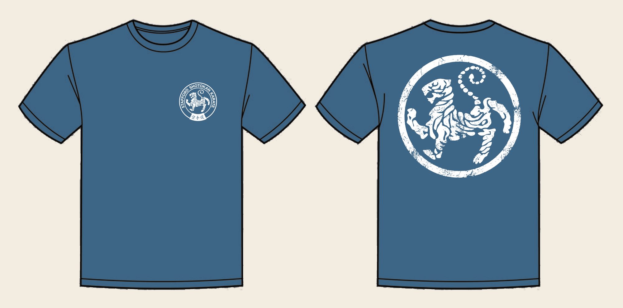 T-Shirt design 13, Weathered Tiger, in Airforce Blue, front and back