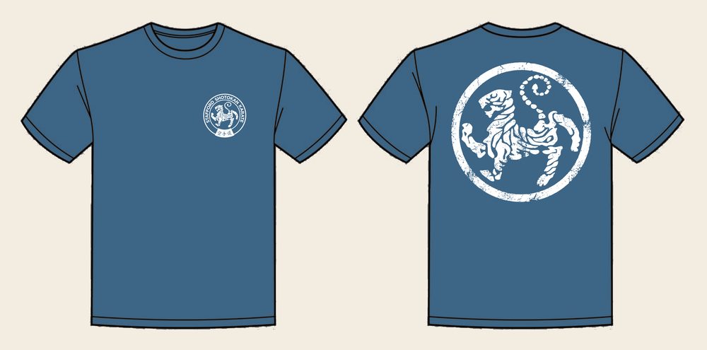 T-Shirt design 13, Weathered Tiger, in Airforce Blue, front and back
