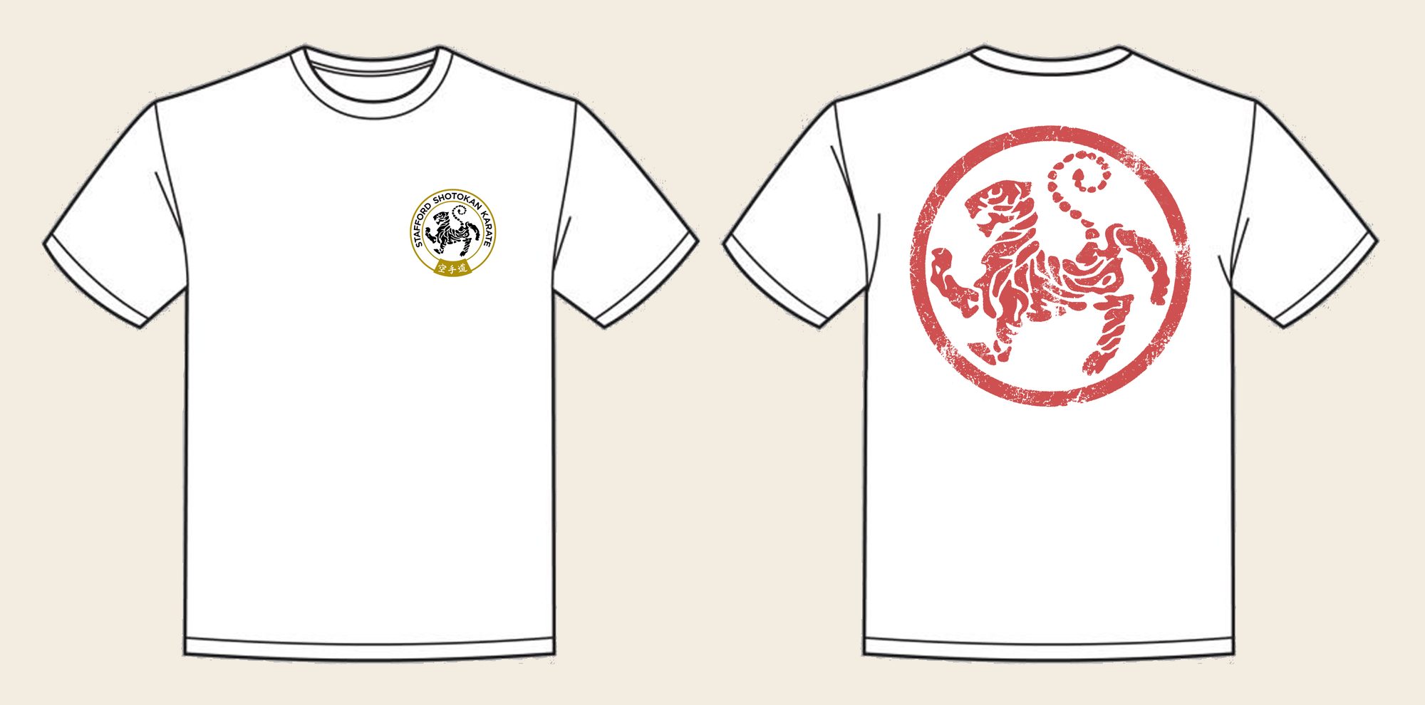 T-Shirt design 13, Weathered Tiger, in Arctic White, front and back