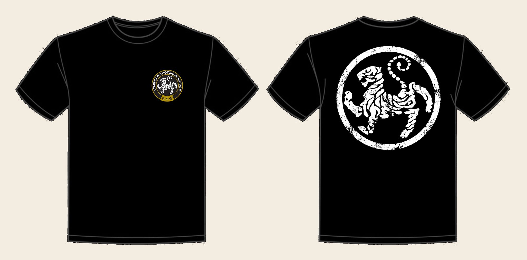 T-Shirt design 13, Weathered Tiger, in Deep Black, front and back