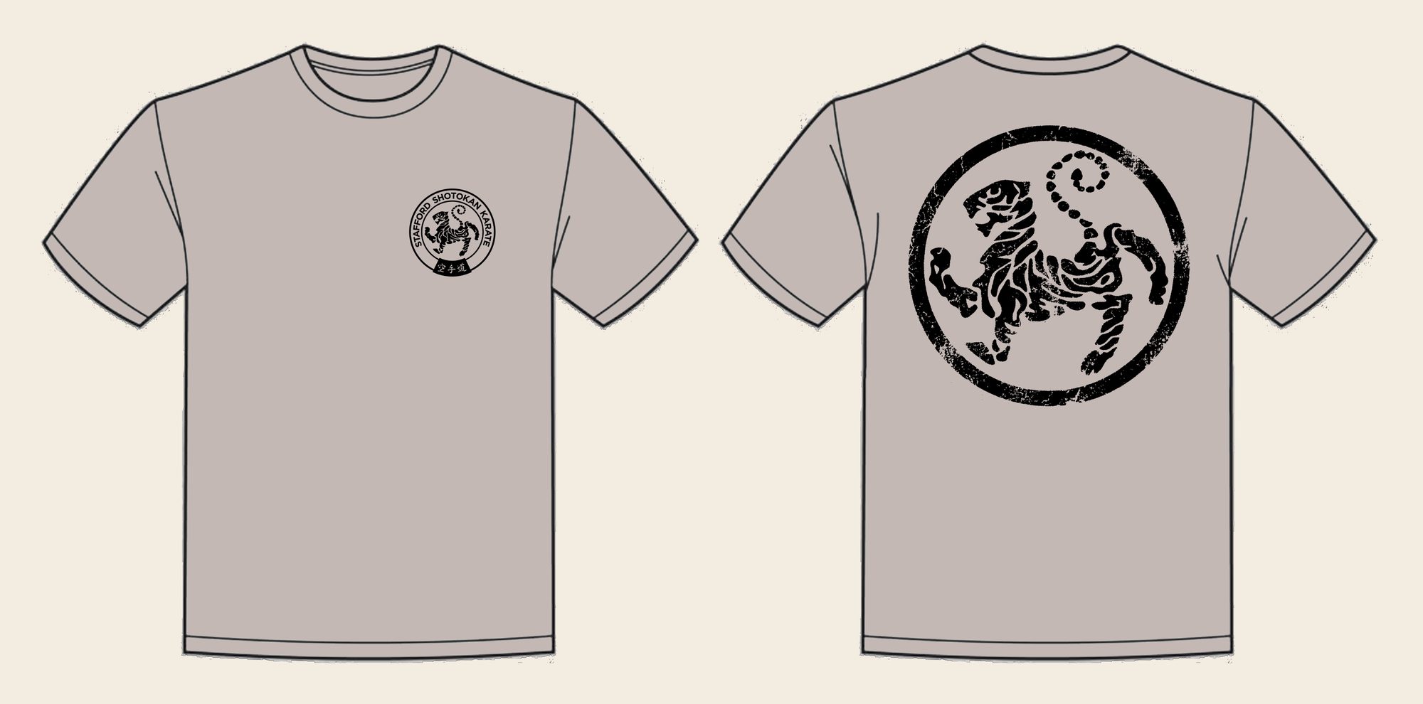 T-Shirt design 13, Weathered Tiger, in Natural Stone, front and back