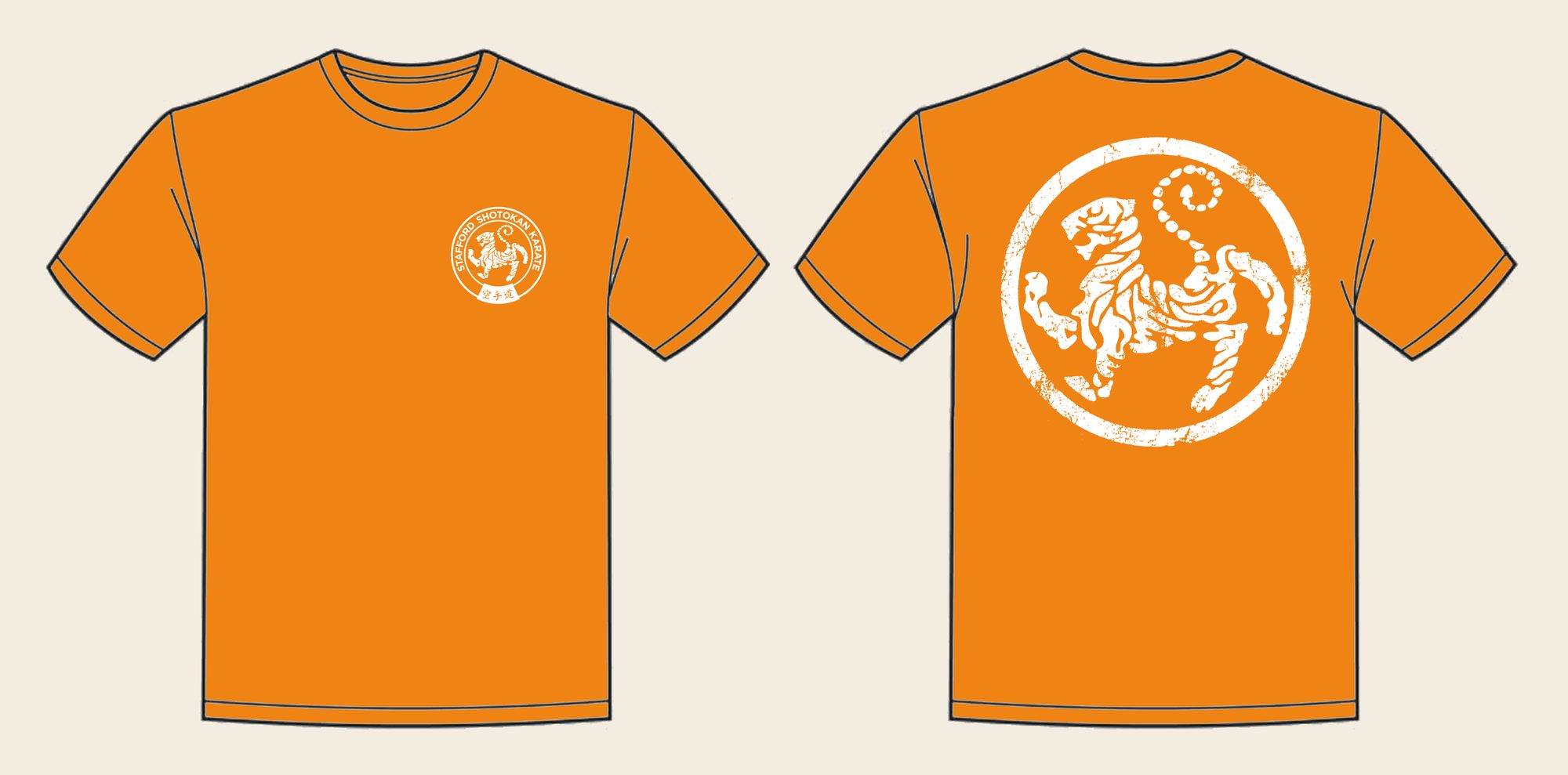 T-Shirt design 13, Weathered Tiger, in Orange Crush, front and back