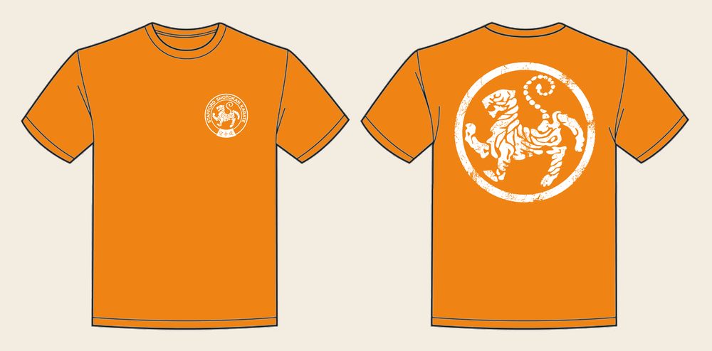 T-Shirt design 13, Weathered Tiger, in Orange Crush, front and back
