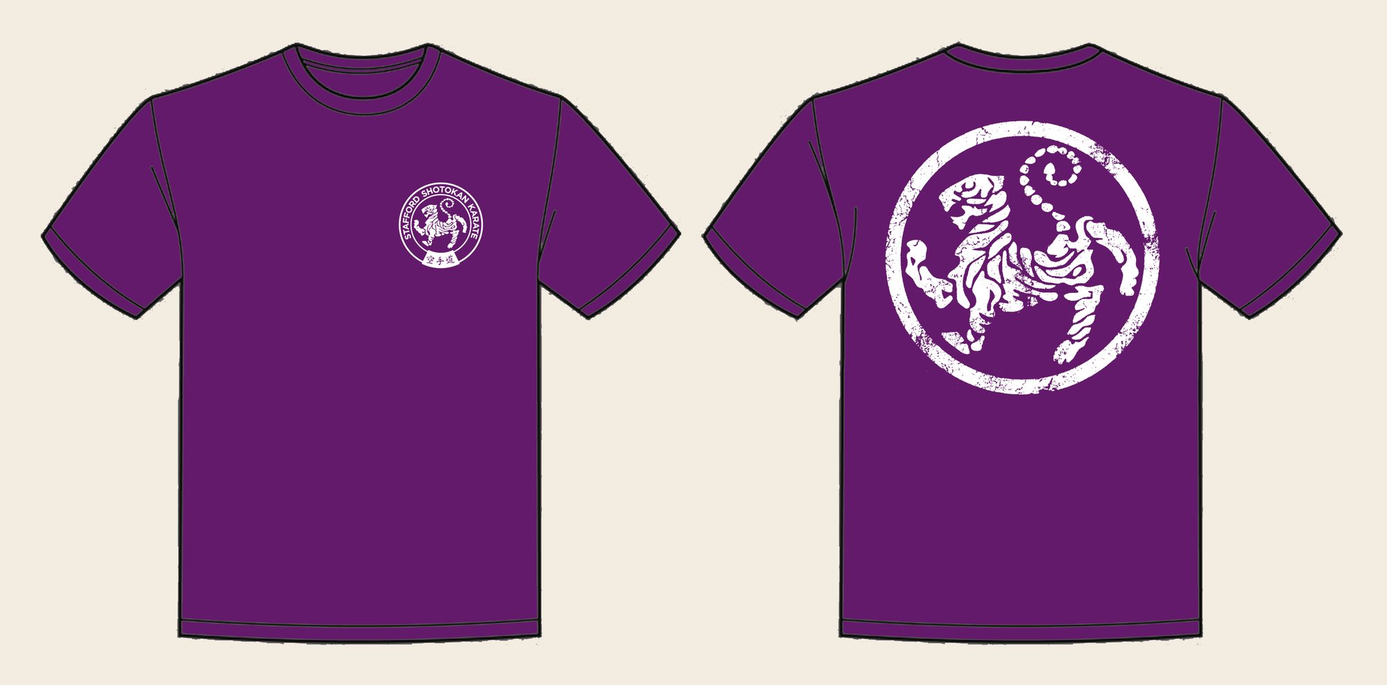 T-Shirt design 13, Weathered Tiger, in Purple, front and back