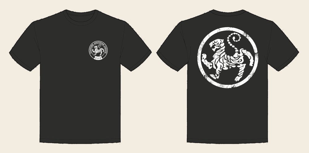 T-Shirt design 13, Weathered Tiger, in Solid Charcoal, front and back