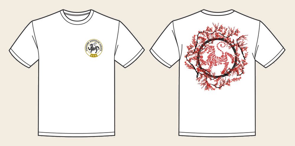 T-Shirt design 14, Sakura Tiger (Option A), in Arctic White, front and back