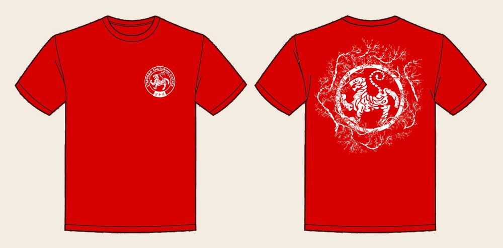T-Shirt design 14, Sakura Tiger (Option A), in Fire Red, front and back