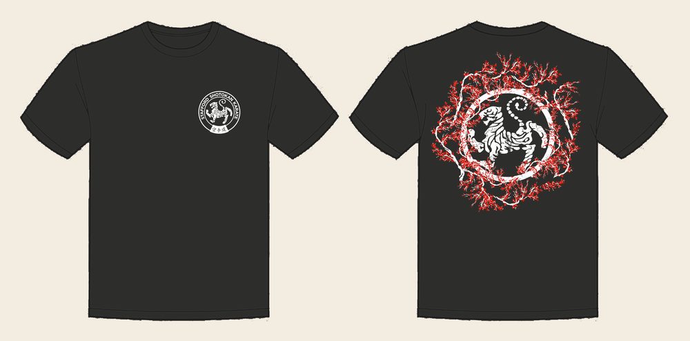 T-Shirt design 14, Sakura Tiger (Option A), in Solid Charcoal, front and back