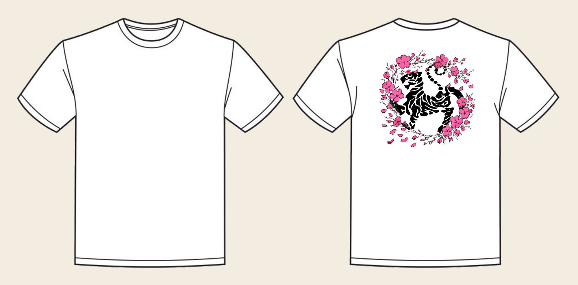 T-Shirt design 17, Sakura Tiger (Option B), in Arctic White, front and back