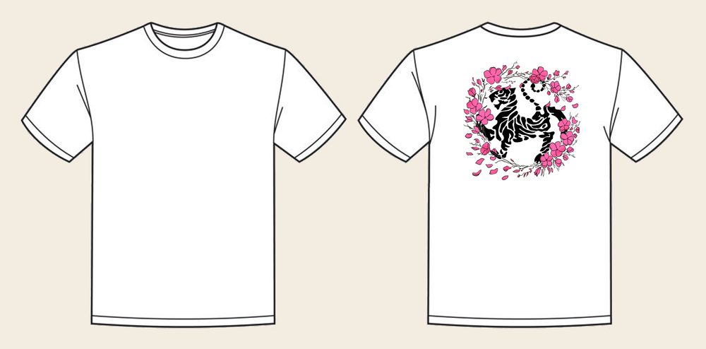 T-Shirt design 17, Sakura Tiger (Option B), in Arctic White, front and back