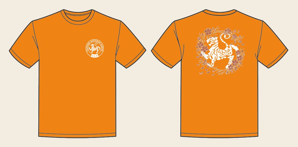 T-Shirt design 17, Sakura Tiger (Option B), in Orange Crush, front and back