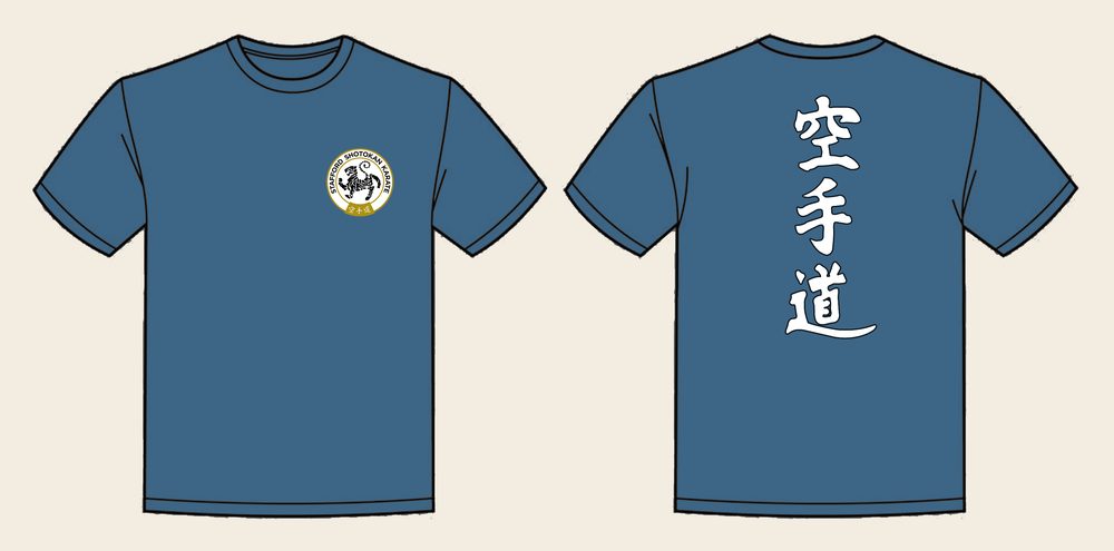 T-Shirt design 3, Vertical Karate, in Airforce Blue, front and back