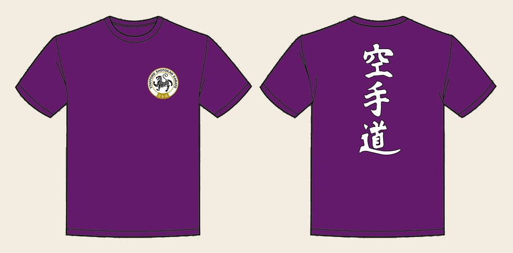 T-Shirt design 3, Vertical Karate, in Purple, front and back