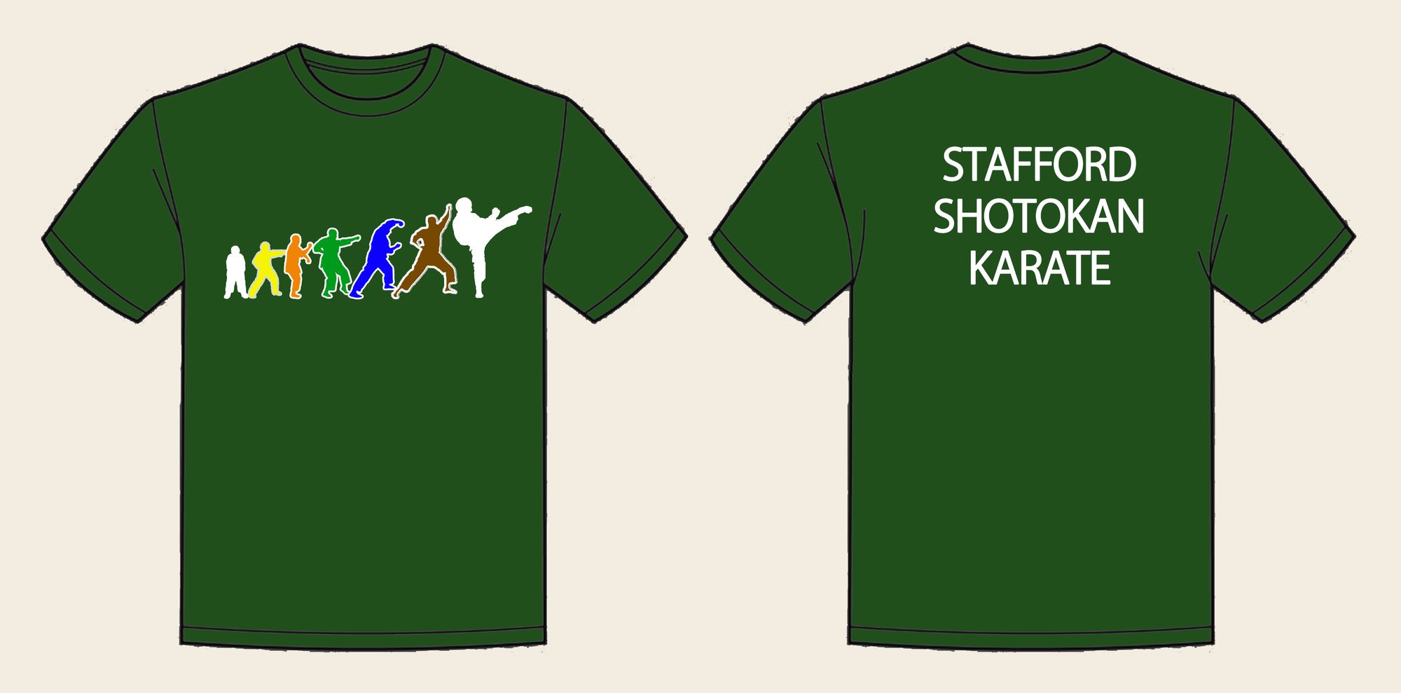 T-Shirt design 5, Karate Movement, in Bottle Green, front and back