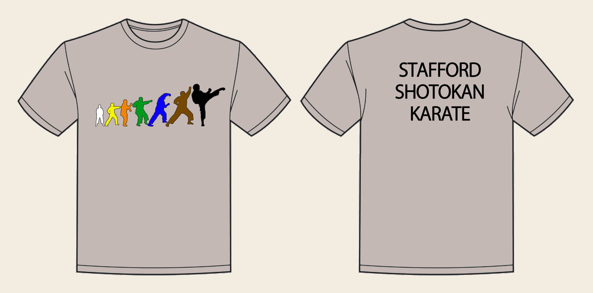 T-Shirt design 5, Karate Movement, in Natural Stone, front and back