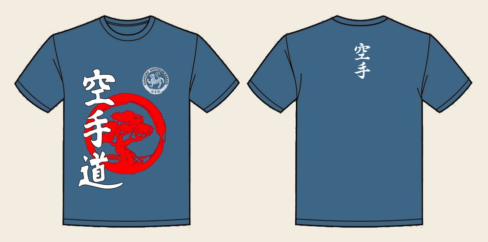 T-Shirt design 9, Bonsai Karate, in Airforce Blue, front and back