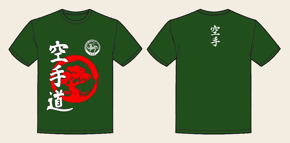 T-Shirt design 9, Bonsai Karate, in Bottle Green, front and back