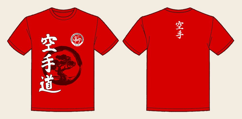 T-Shirt design 9, Bonsai Karate, in Fire Red, front and back