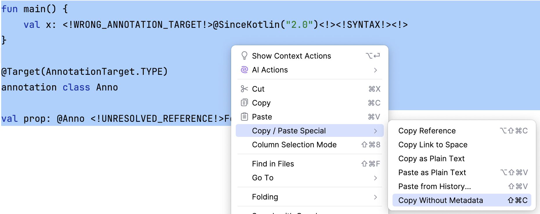 Copy without metadata