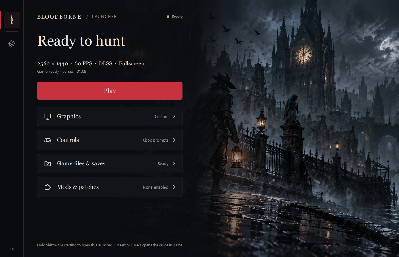 The Bloodborne Windows port launcher with graphics and display settings