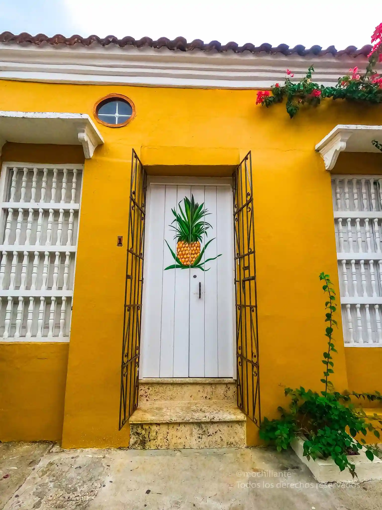 casa amarilla, puerta piña, cartagena