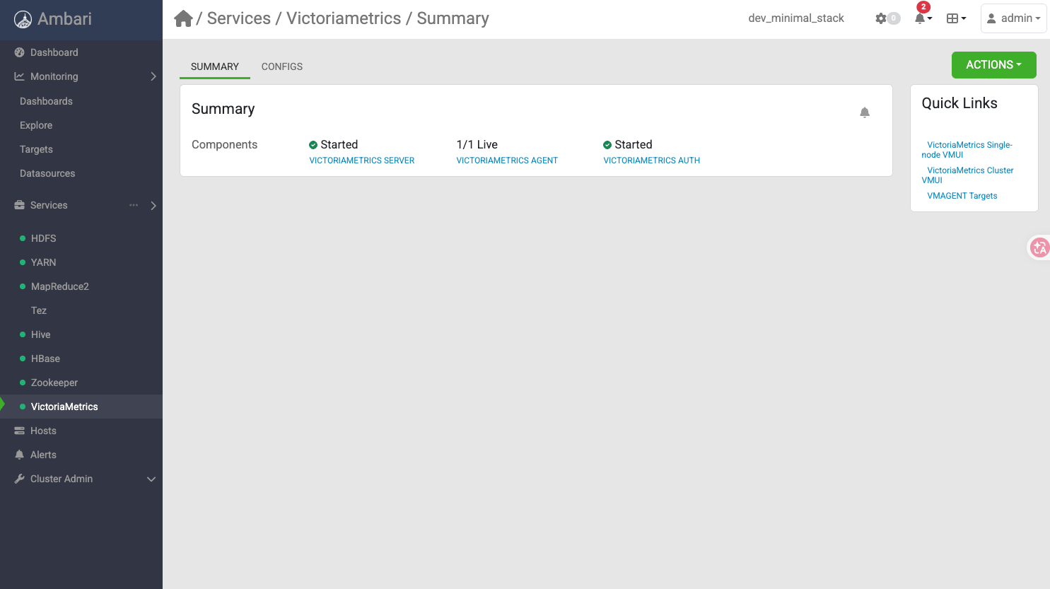 VictoriaMetrics service summary