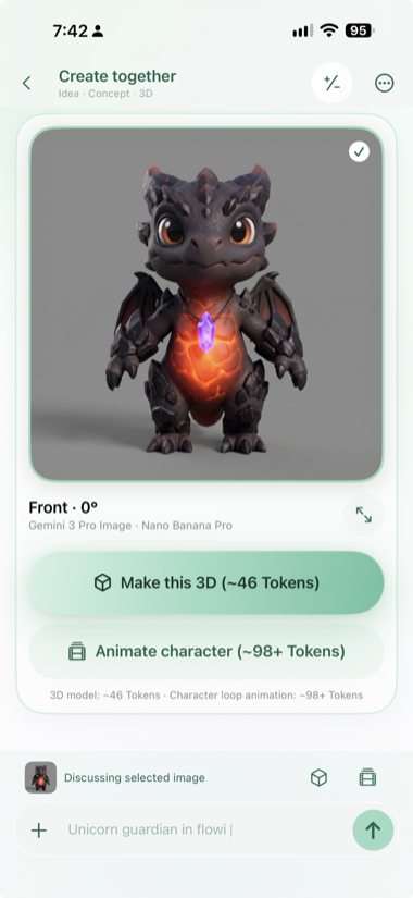 Selected dragon concept with separate 3D and animation actions