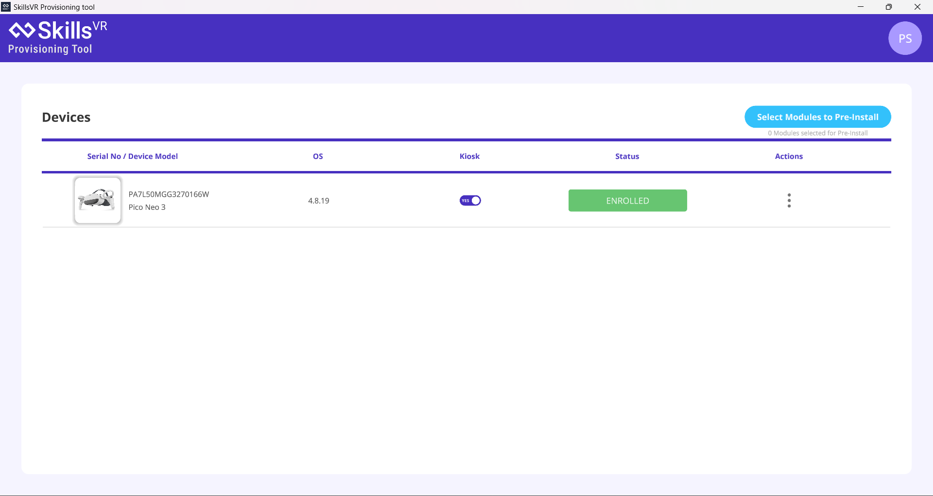MDM Provisioning Tool — device list