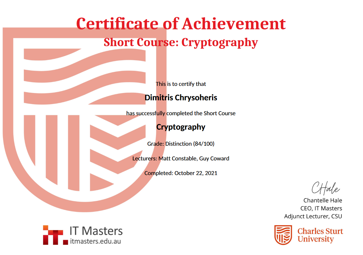 Charles Stunt University certificate