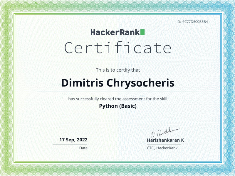 HackerRank certificate