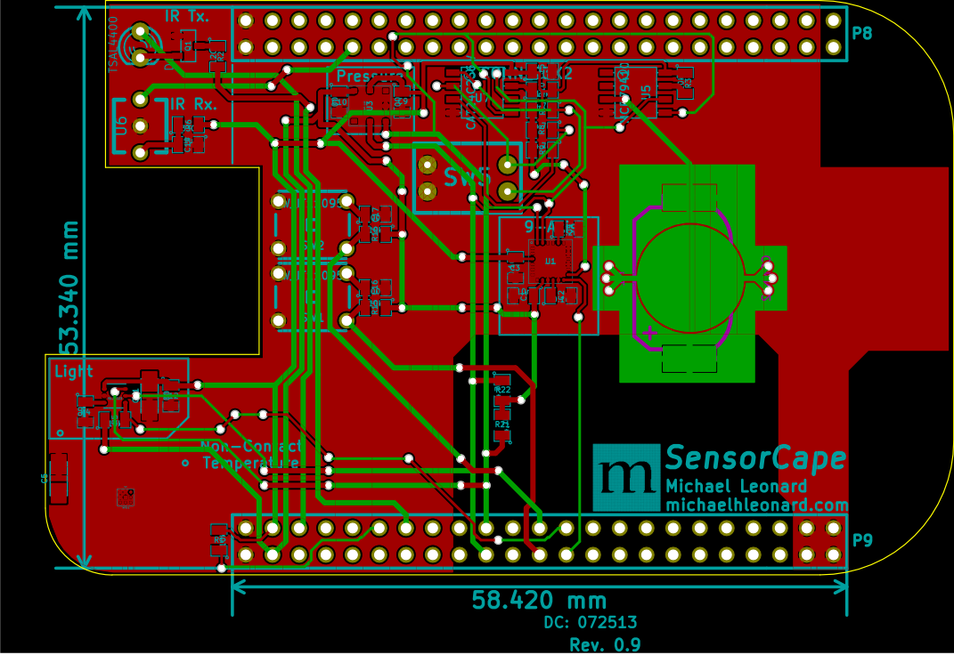 Board layout snapshot of most recent SensorCape