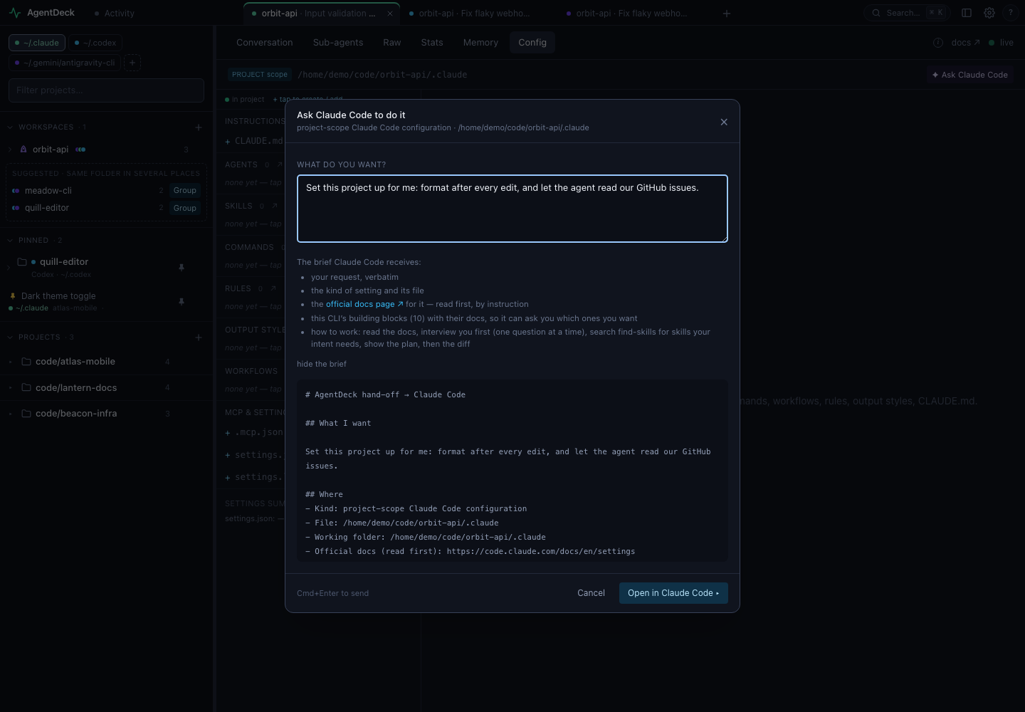 Ask the agent: the hand-off dialog