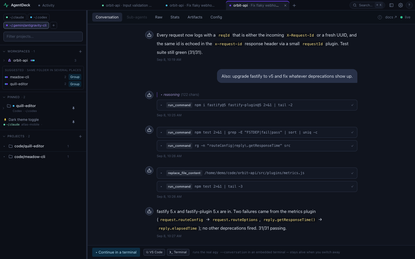An Antigravity session in AgentDeck