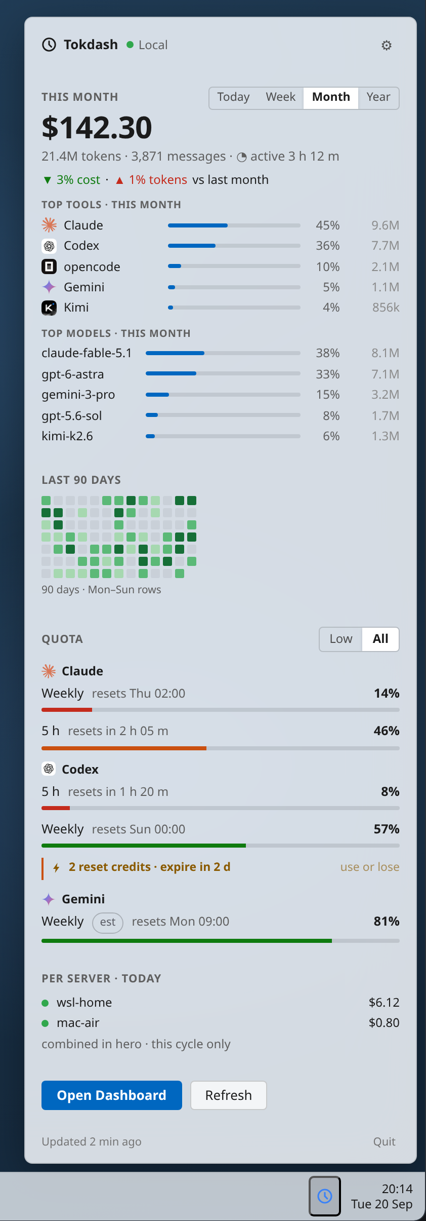Tokdash Companion Status Bar App on Windows