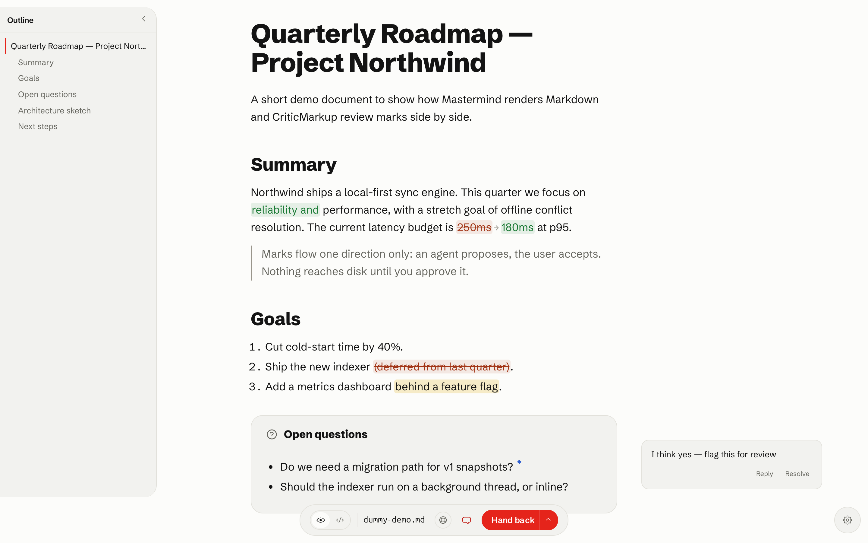 CriticMarkup review marks