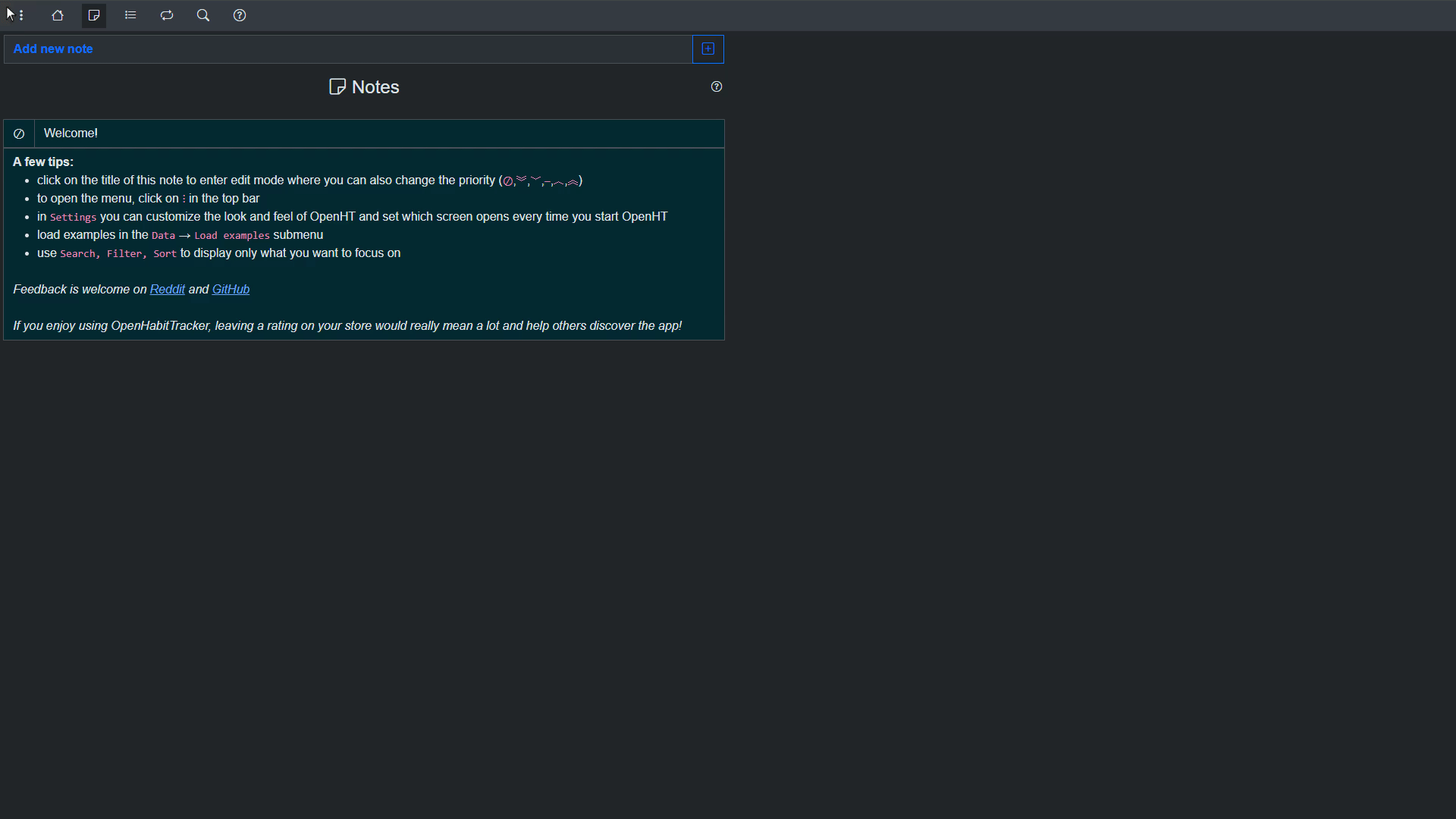 Search, Settings
