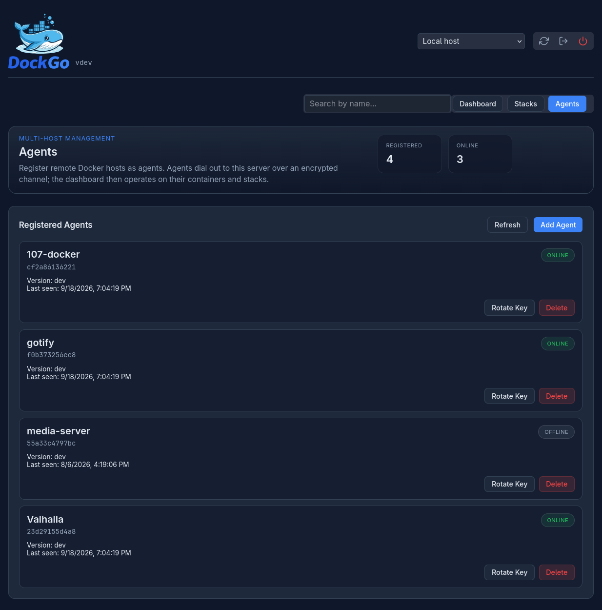 DockGo dashboard showing container updates