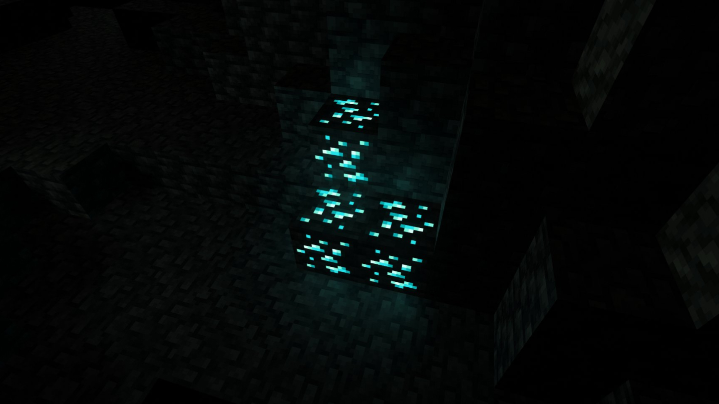 Seraphic glowing ores in a dark Minecraft cave