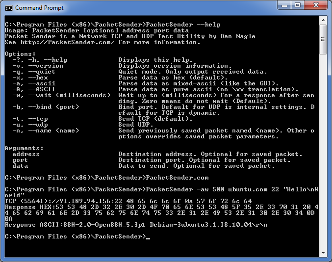 Packet Sender CLI screenshot