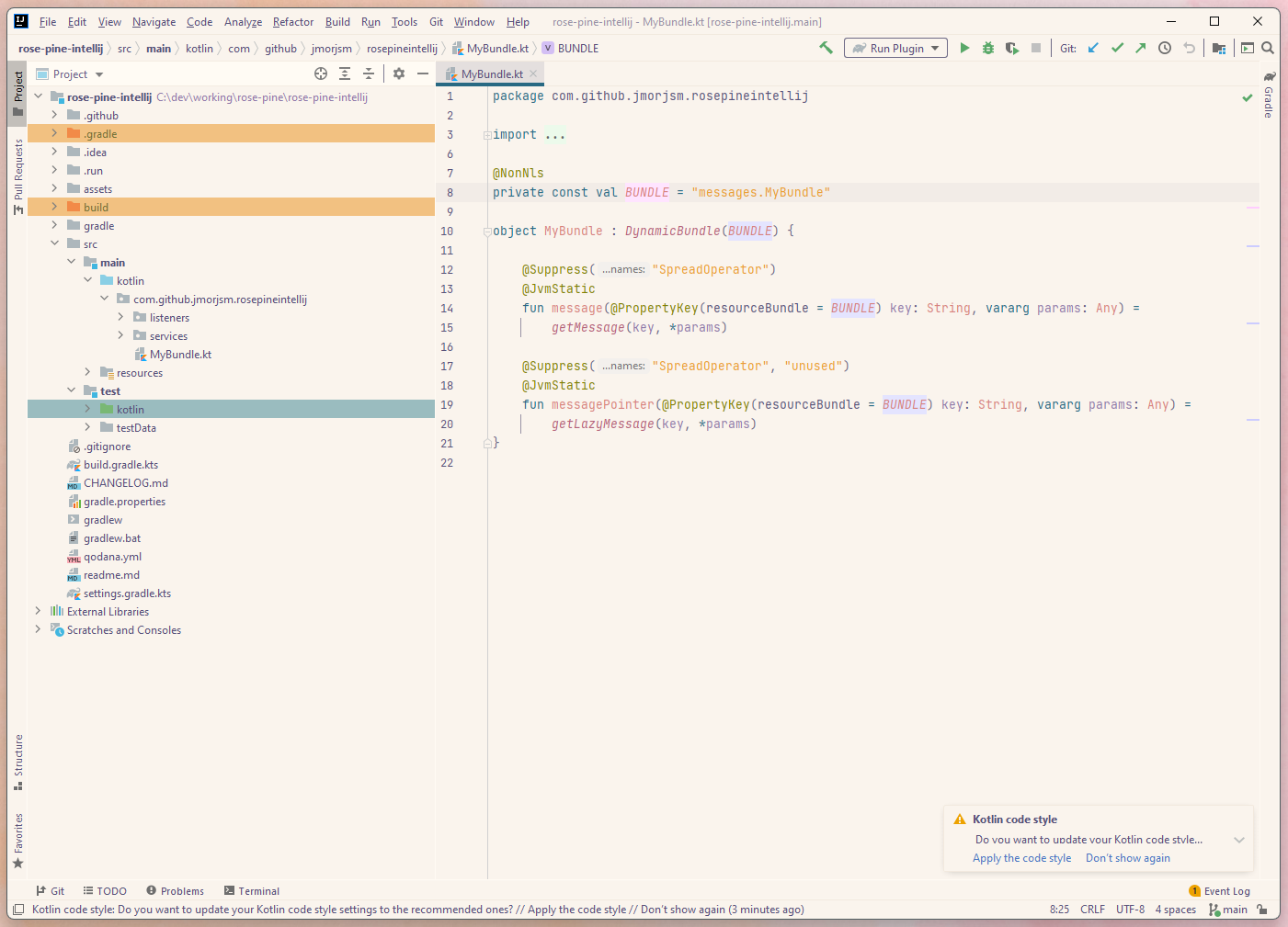 Rosé Pine Dawn with IntelliJ