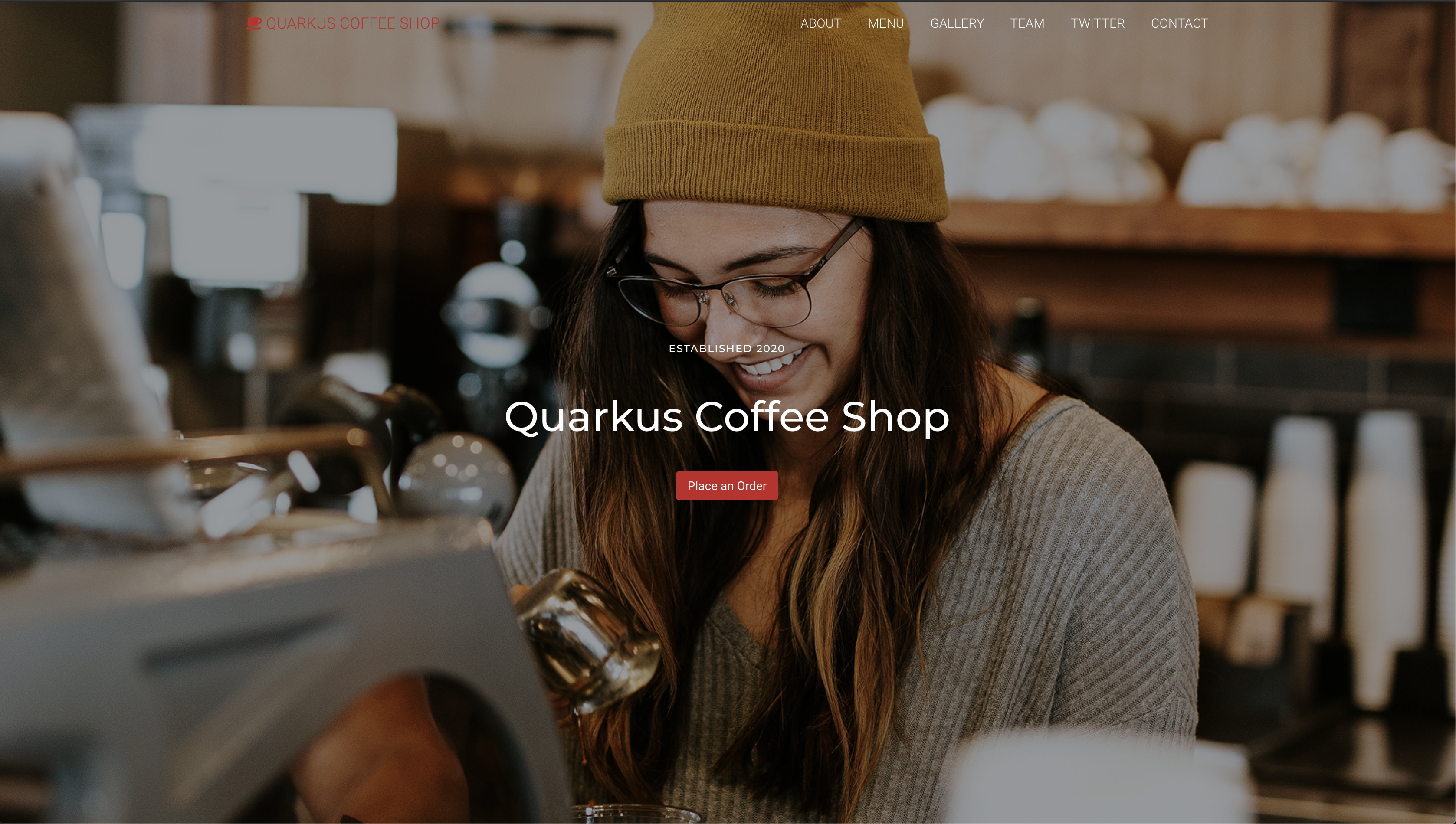 quarkus cafe application landing page