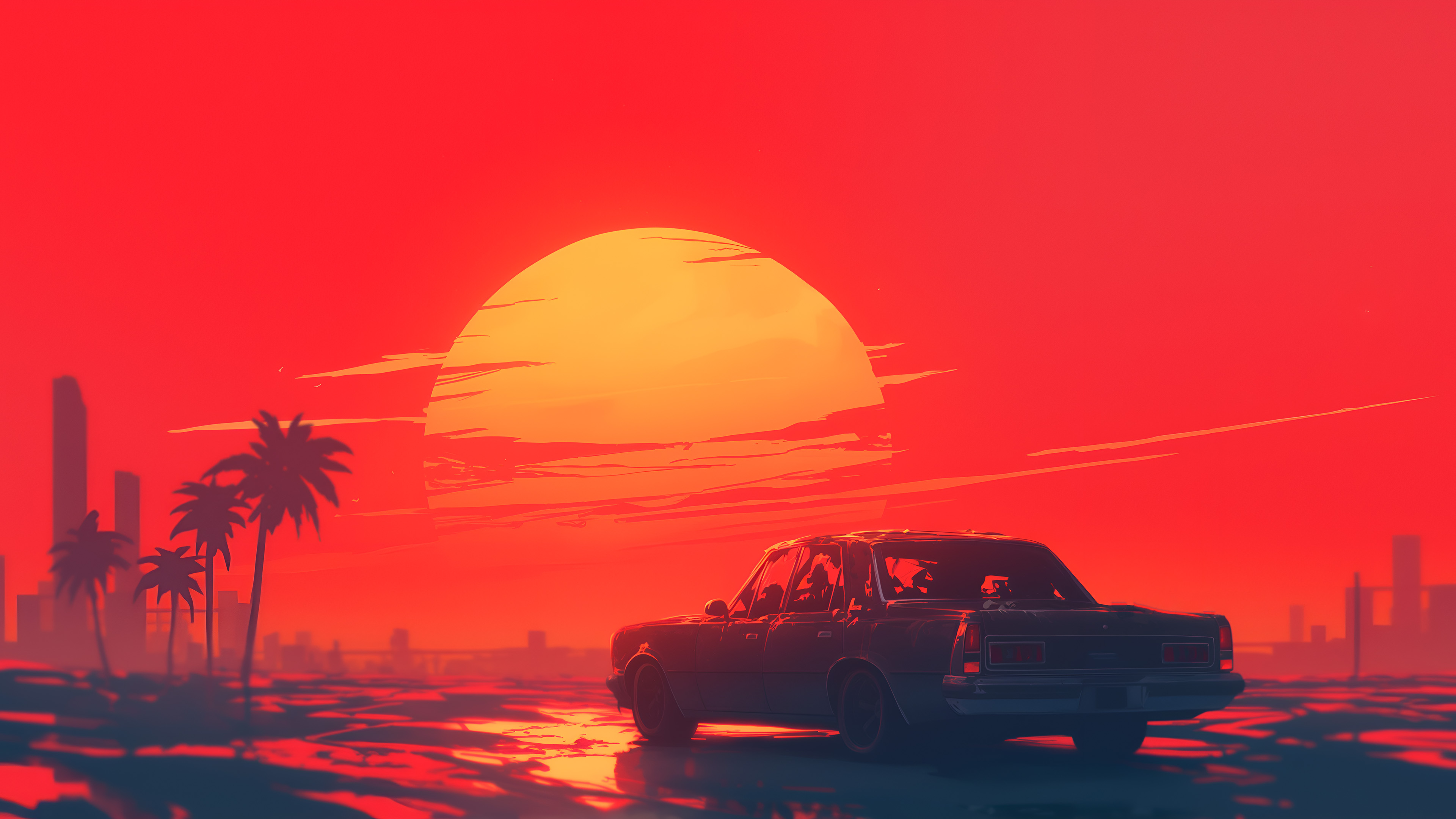 Car at sunset