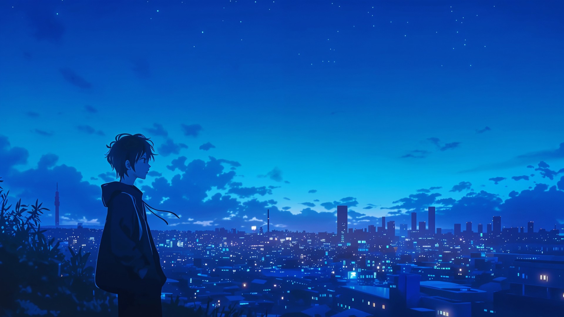 Boy looking at city landscape