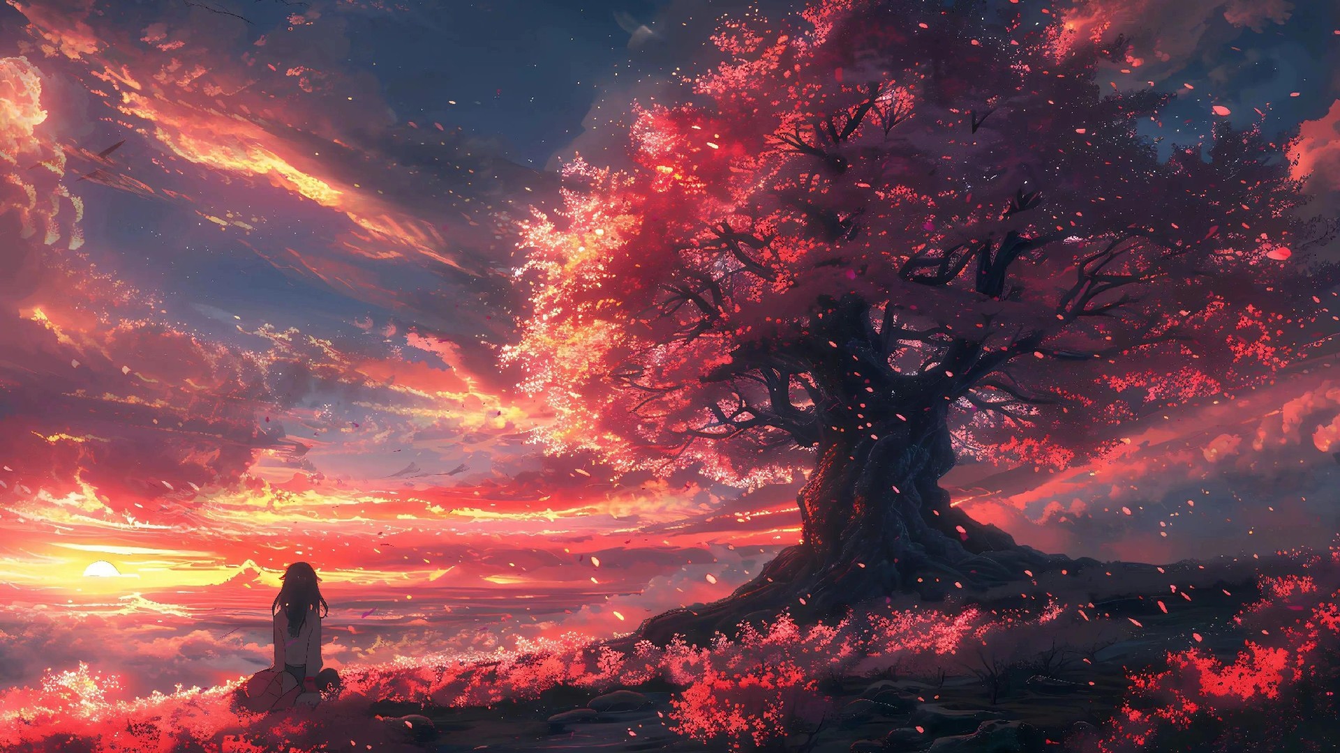 Blooming cherry blossom sakura tree