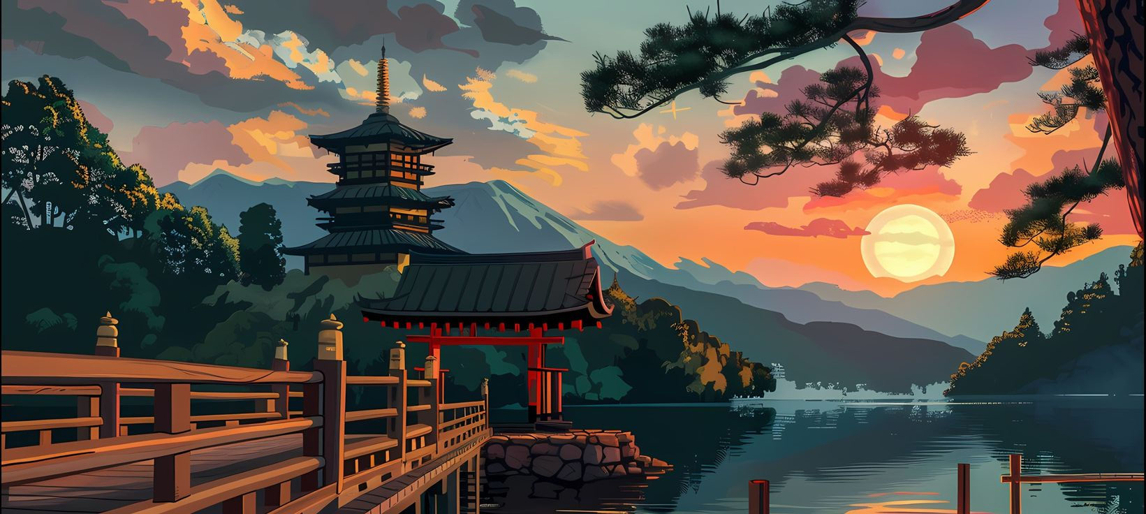 Sunset landscape over Japan